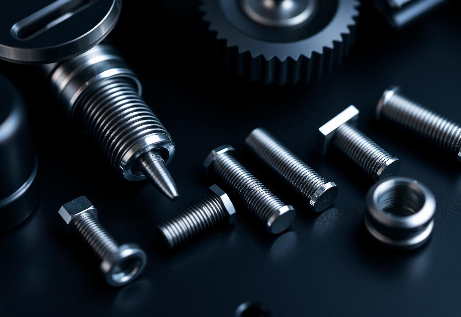 Macro view of precision aerospace fasteners and electromechanical components